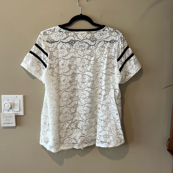 H.I.P. White Lace Top with Black Trim Accents - Picture 11 of 14